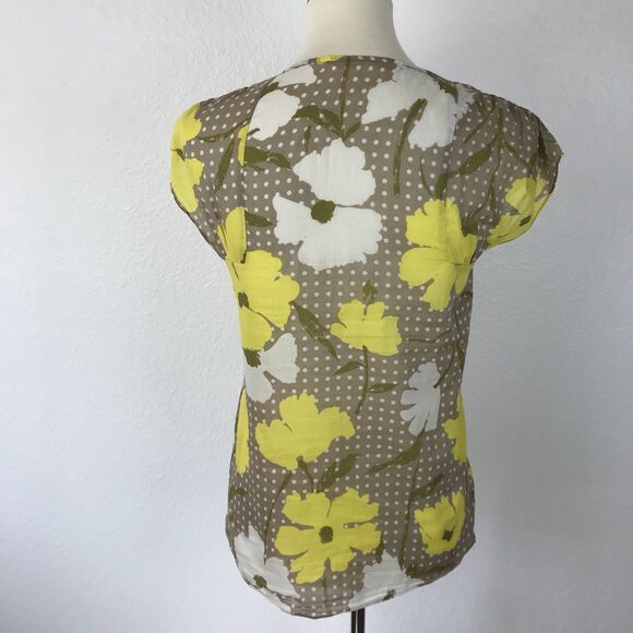 Diane von Furstenberg Top Blouse Pullover Polka Dot Floral Print Draped - Picture 6 of 8